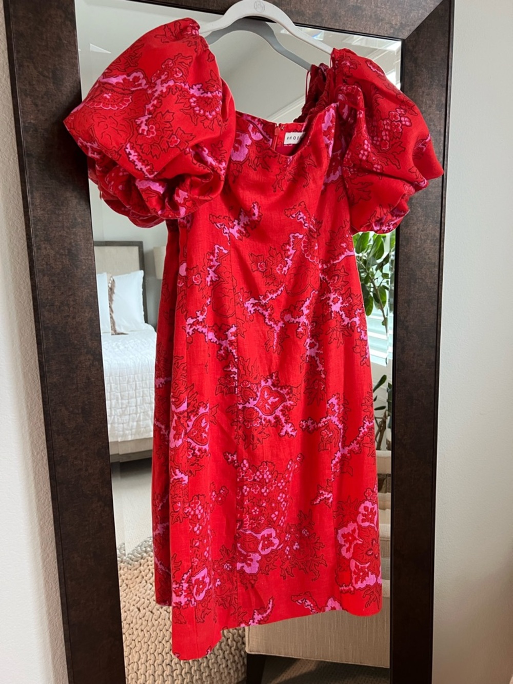 Rhode Bold Red Puff-Sleeve Floral Dress
